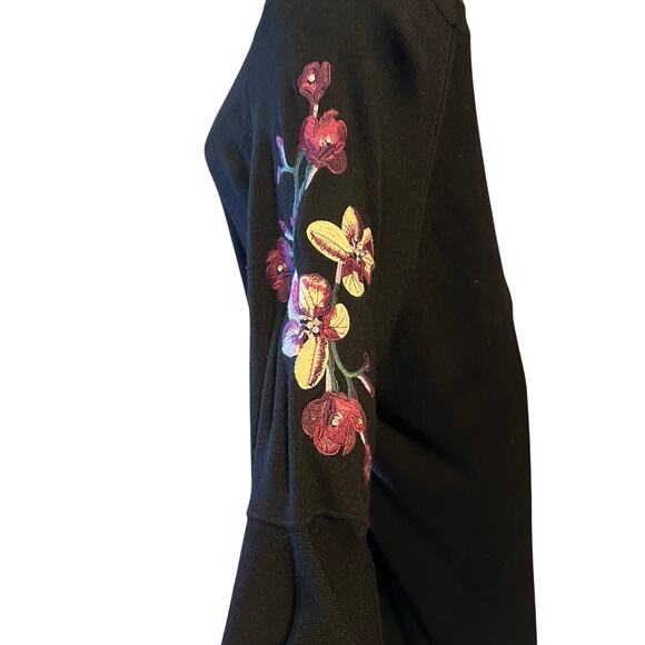 INC Women's Black Embroidered Jeweled Bell Sleeve Dress Purple Floral. Size L-XL - Picture 3 of 7